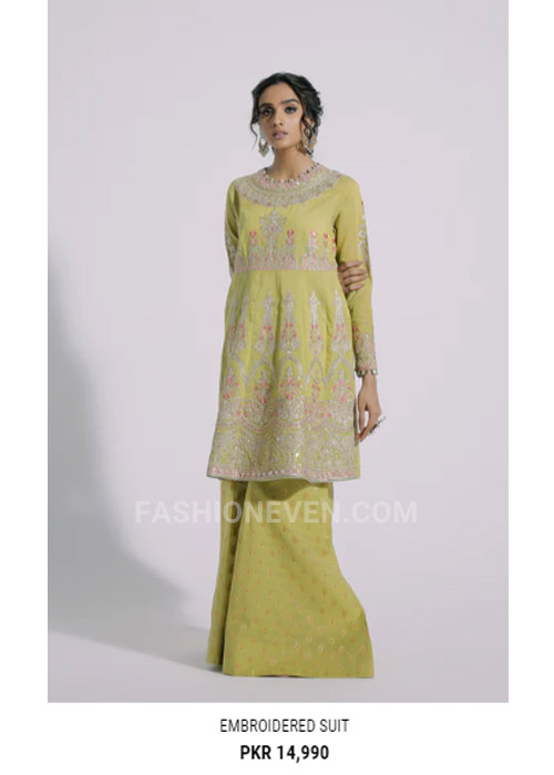 Ethnic yellow short frock with sharara for eid