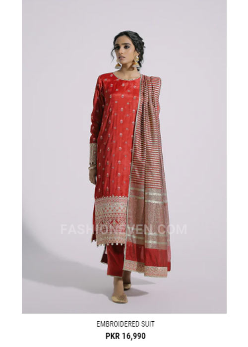 Ethnic red embroidered suit for Eid