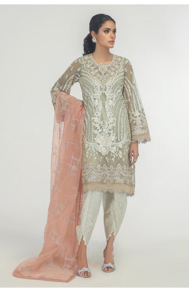 Light green shirt with pink dupatta for eid 