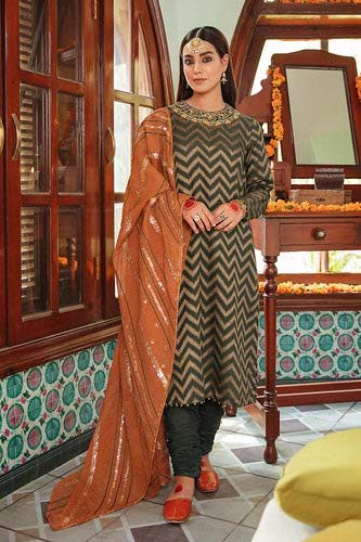 Crossstitch dress with contrast dupatta