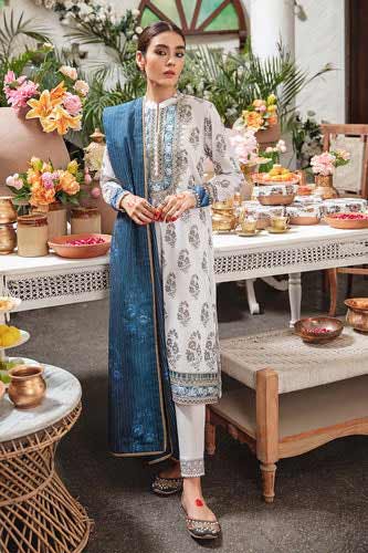 Crossstitch white and blue eid dress