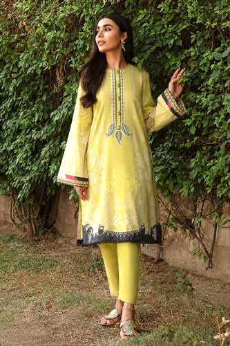 Crossstitch yellow embroidered dress design