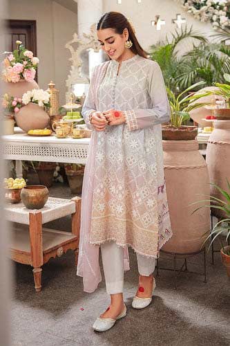 Crossstitch grey and peach eid dress