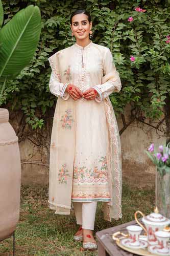 Light peach Crossstitch dress for eid