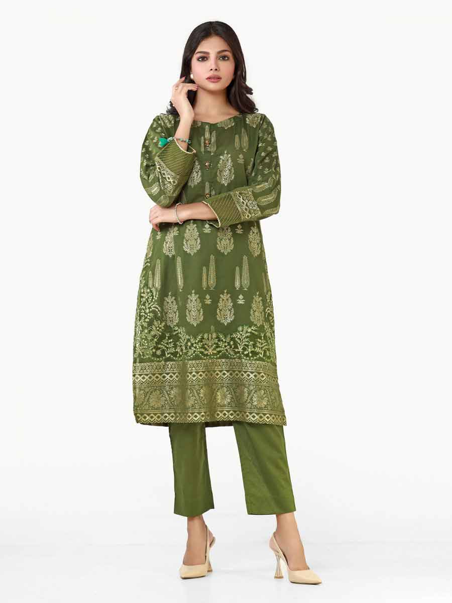 Green embroidered shirt for eid