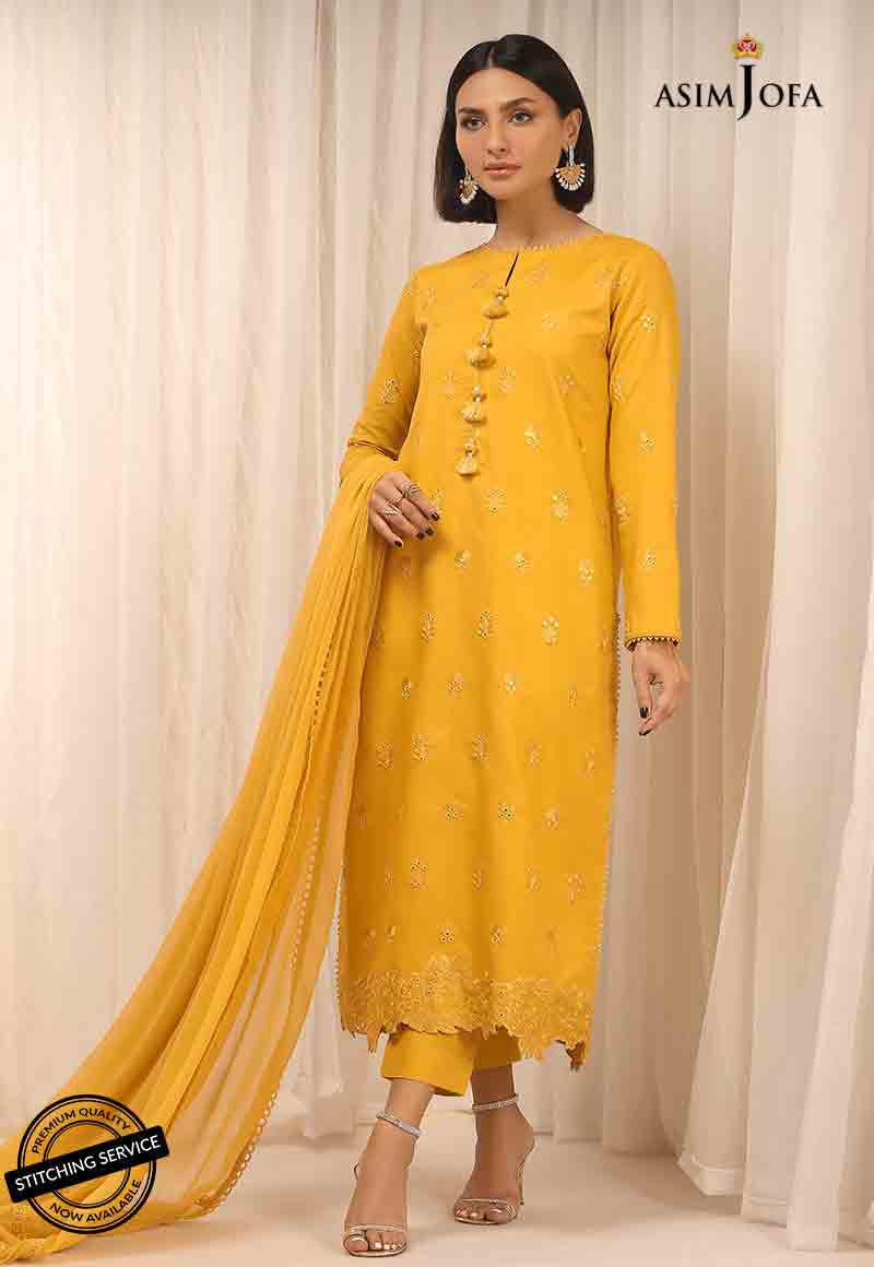 Asim Jofa yellow plain dress for winter