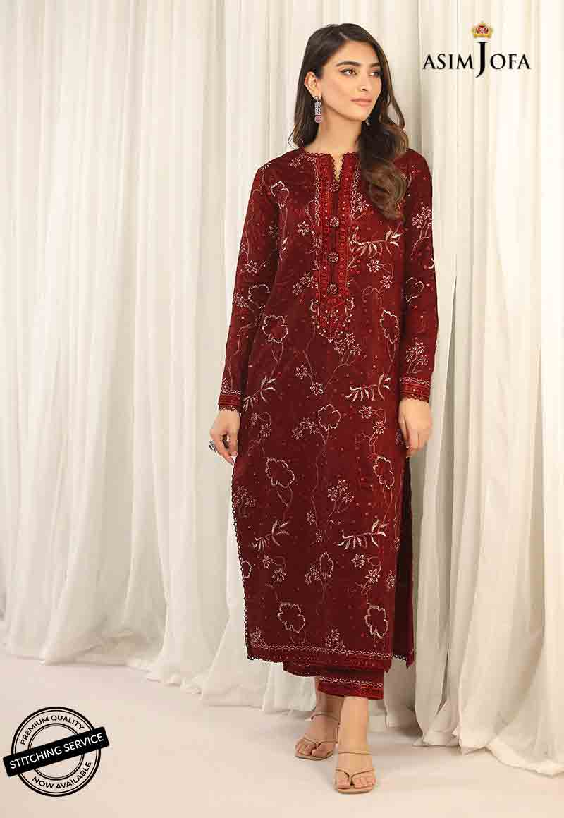 Asim Jofa red embroidered dress for winter