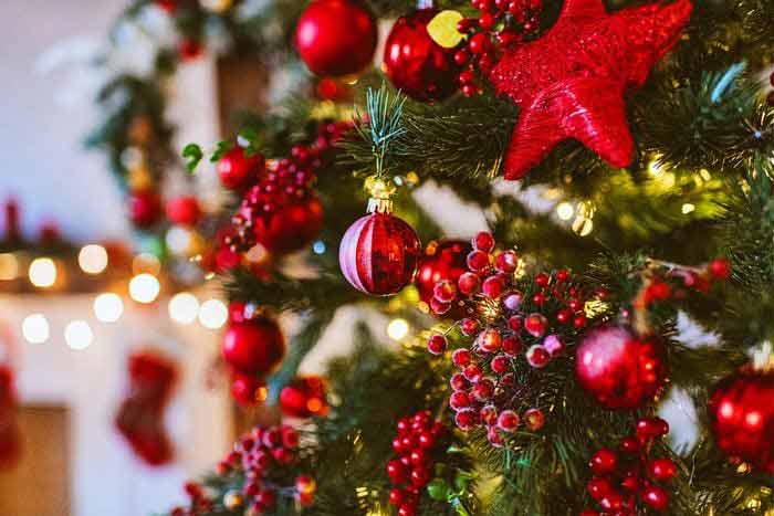 Christmas tree decorated with Red ornaments