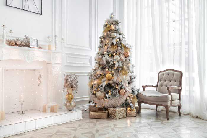 Snowy gold Christmas tree