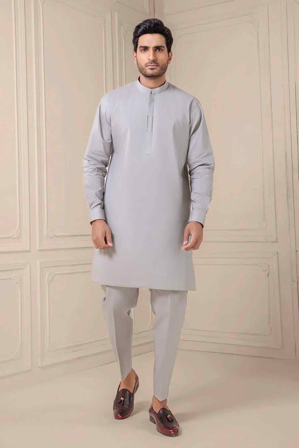 Light grey kameez shalwar for men