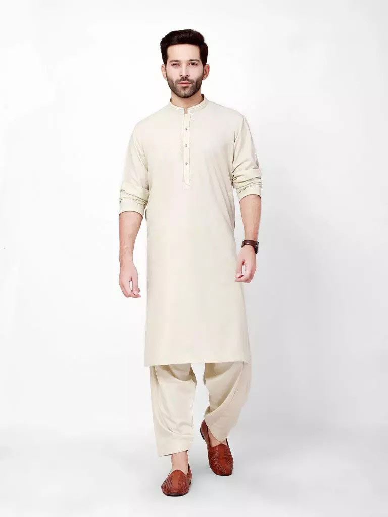 Cream winter shalwar kameez for men