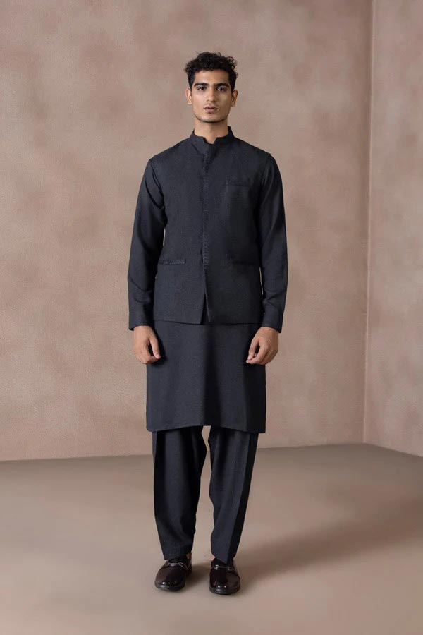 Black waistcoat with shalwar kameez