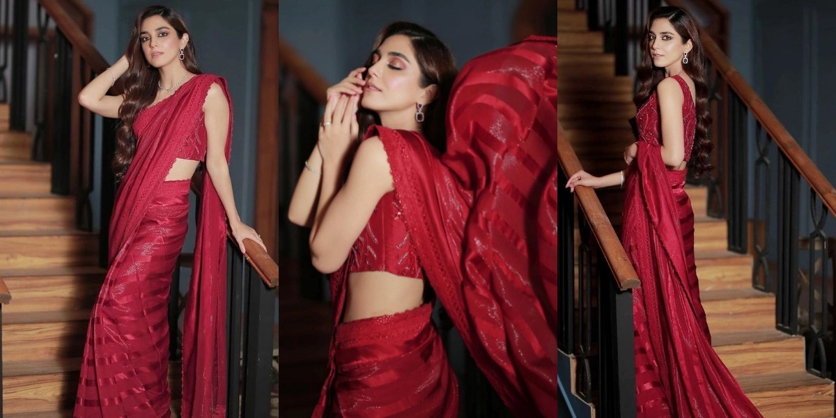 Maya Ali in red saree photoshoot