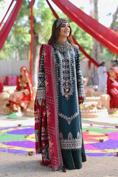 Qalamkar blue embroidered dress