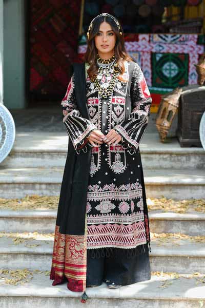 Qalamkar embroidered black dress
