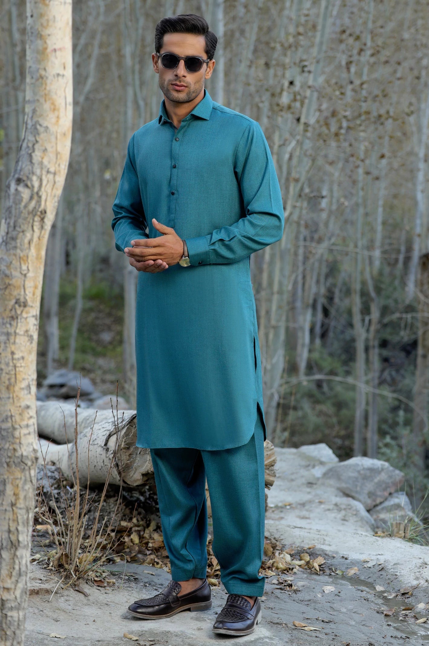 Diners sea green shalwar kameez for men