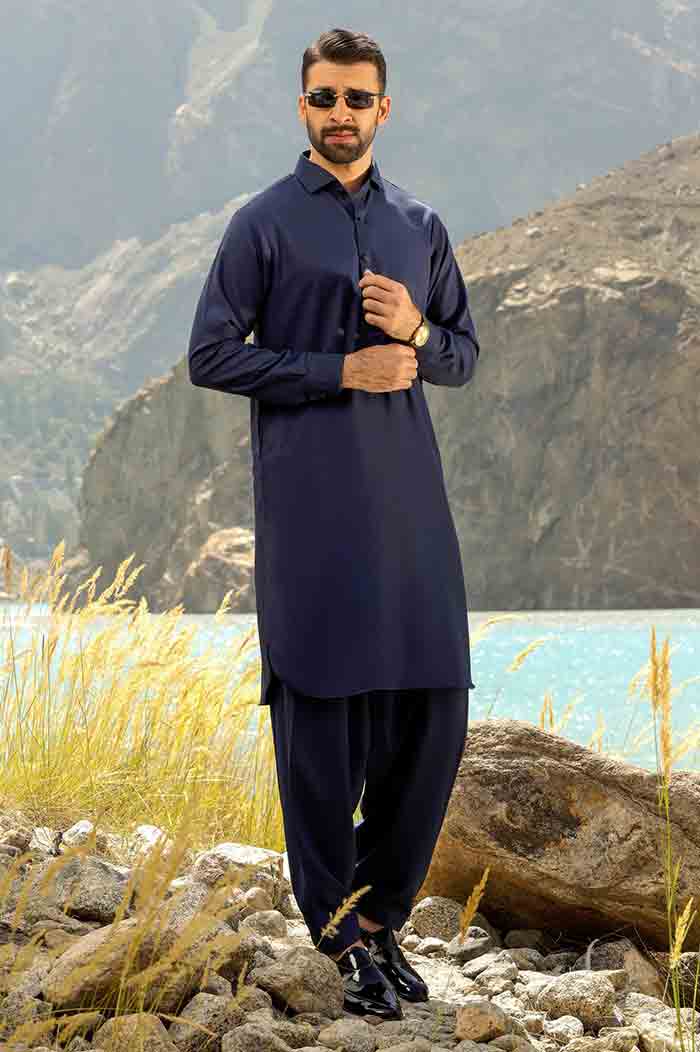 Diners dark blue shalwar kameez for men