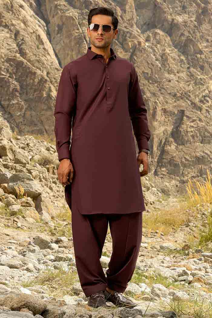 Diners maroon kurta shalwar for men