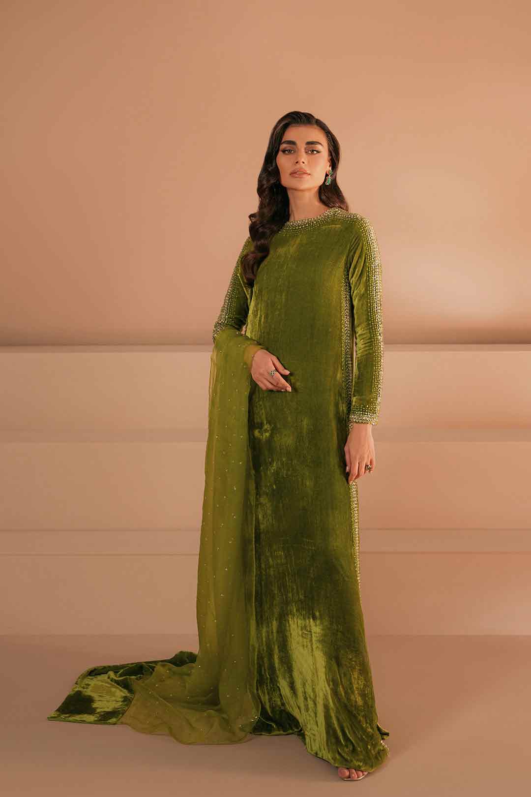 Lulusar green embellished velvet dress