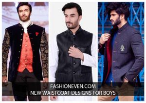 Latest collection of black, blue and pink new waistcoat designs 2017 for boys in Pakistan