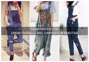 Latest blue skinny and baggy denim overalls and jeans jumpsuits for girls in Pakistan 2017 with white shirt