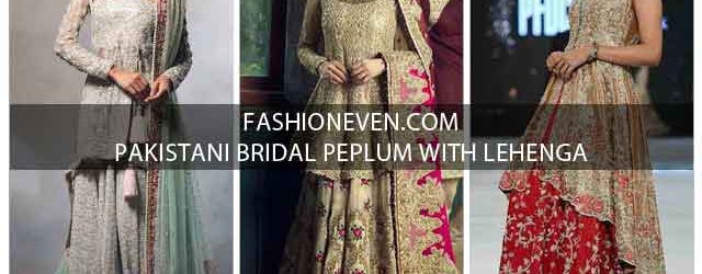 Golden gray red and maroon bridal peplum tops with lehenga