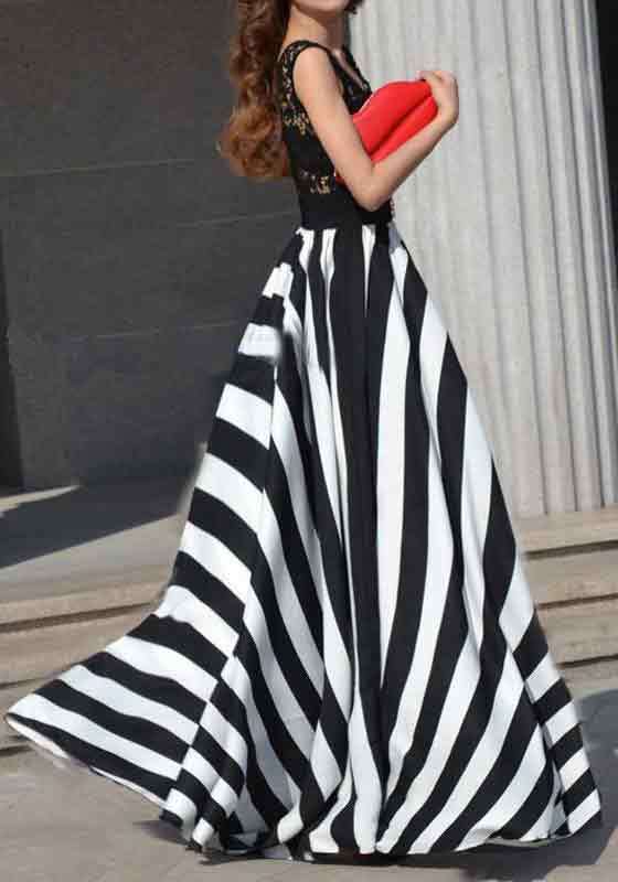 Pakistani black and white striped long skirts for girls