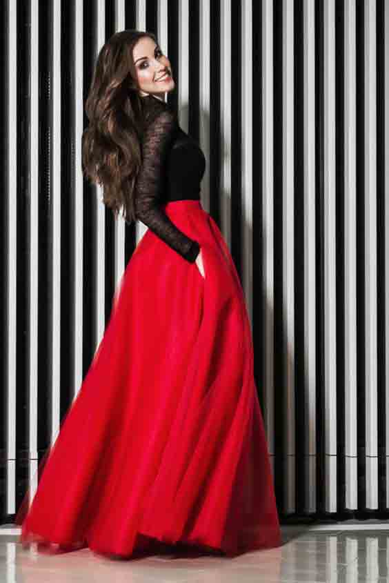 Pakistani red and black long skirts for girls