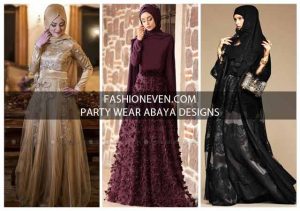 Black golden and purple formal party wear abaya with hijab styles for girls