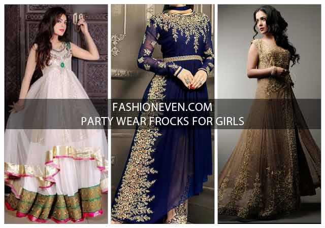 New style blue white and golden party wear frock designs for girls in Pakistan
