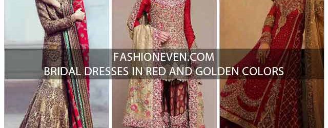 New style Pakistani bridal dress in red and golden color combinations 2018