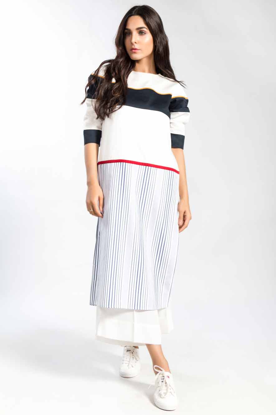 White black and blue color blocking dress – FashionEven