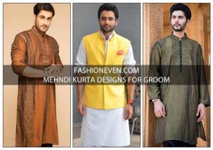 Green white and brown mehndi kurta designs for grooms