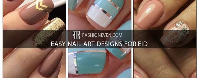 Sky blue and floral peach easy nail art designs for Eid